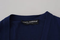 Thumbnail for Elegant Virgin Wool Blue Cardigan Sweater