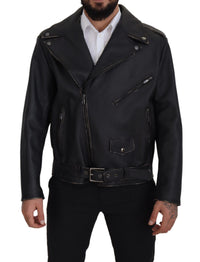 Thumbnail for Elegant Black Leather Biker Jacket