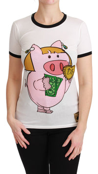 Thumbnail for Elegant White Cotton Crewneck Tee with Motive