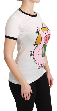 Thumbnail for Elegant White Cotton Crewneck Tee with Motive