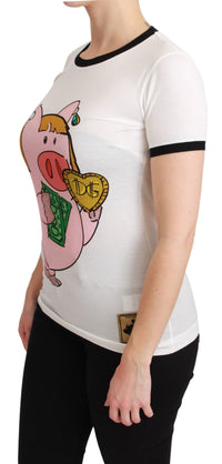 Thumbnail for Elegant White Cotton Crewneck Tee with Motive