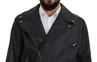Thumbnail for Elegant Black Leather Biker Jacket