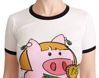 Thumbnail for Elegant White Cotton Crewneck Tee with Motive