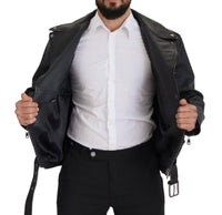 Thumbnail for Elegant Black Leather Biker Jacket