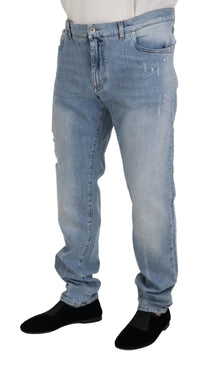 Thumbnail for Light Blue Washed Cotton Denim Jeans