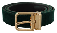 Thumbnail for Emerald Velvet Designer Belt with Golden Buckle