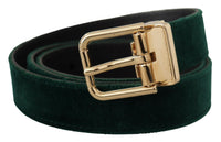 Thumbnail for Emerald Velvet Designer Belt with Golden Buckle