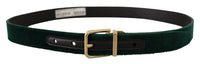 Thumbnail for Emerald Velvet Designer Belt with Golden Buckle