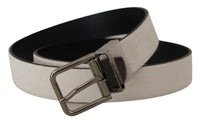 Thumbnail for Elegant White Leather Belt with Silver Buckle