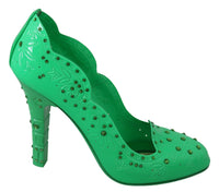 Thumbnail for Enchanting Crystal Cinderella Pumps in Lush Green