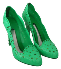 Thumbnail for Enchanting Crystal Cinderella Pumps in Lush Green