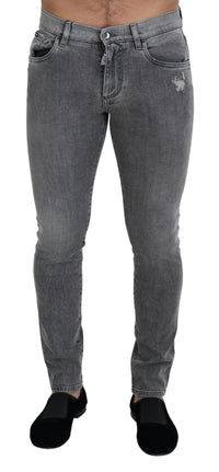 Thumbnail for Grey Washed Cotton Skinny Denim Jeans