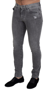 Thumbnail for Grey Washed Cotton Skinny Denim Jeans