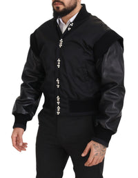 Thumbnail for Elegant Black Crystal-Embellished Bomber Jacket