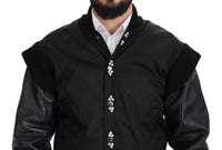 Thumbnail for Elegant Black Crystal-Embellished Bomber Jacket