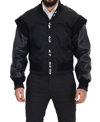 Thumbnail for Elegant Black Crystal-Embellished Bomber Jacket