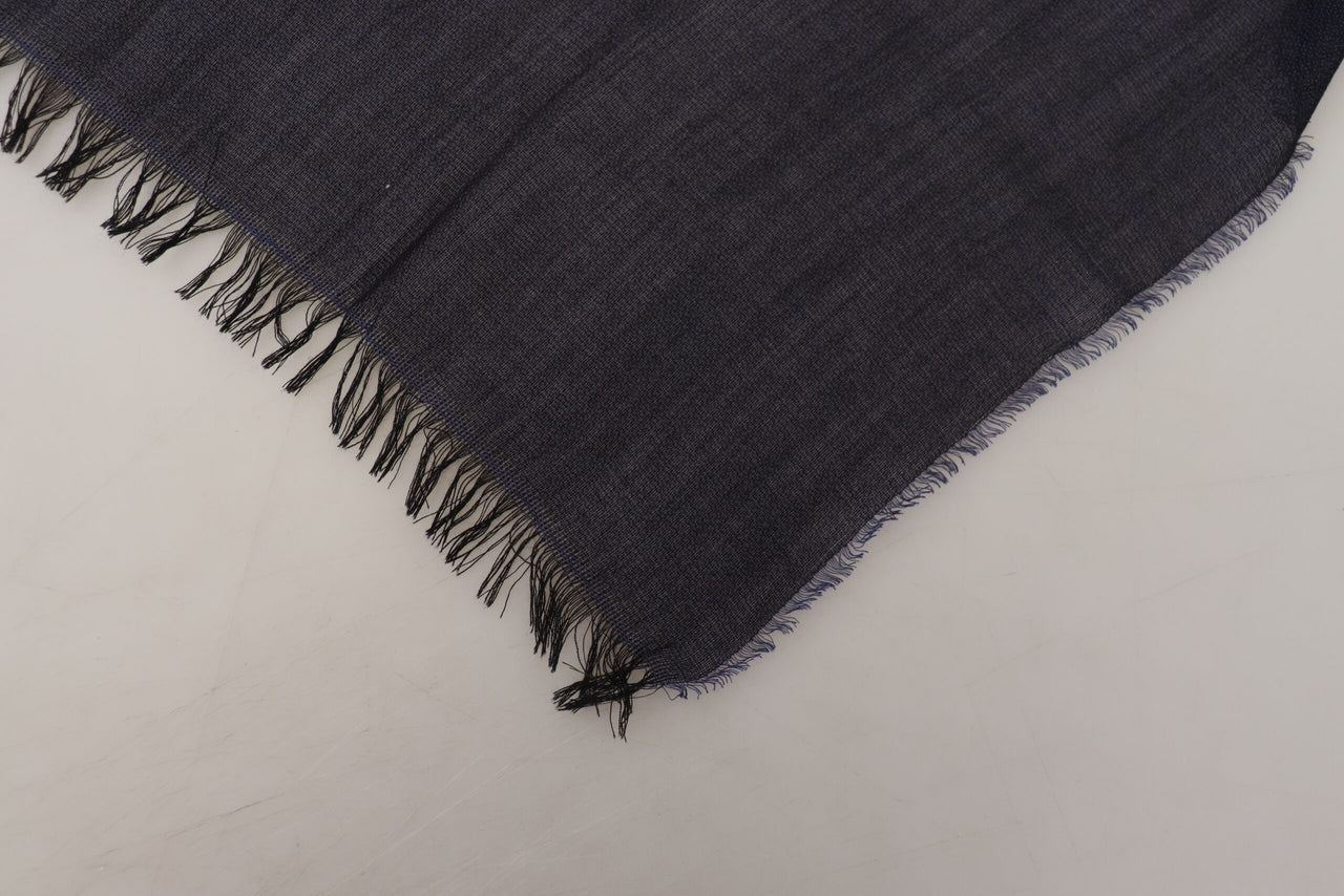 Dark Blue Wool Neck Wrap Shawl Fringes Scarf