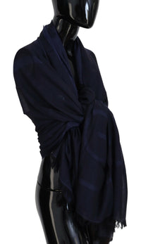 Thumbnail for Dark Blue Wool Neck Wrap Shawl Fringes Scarf