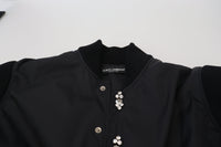 Thumbnail for Elegant Black Crystal-Embellished Bomber Jacket