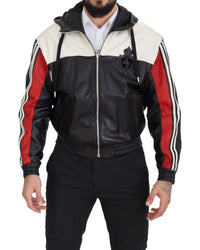 Thumbnail for Elite Black Leather Hooded Bomber Jacket