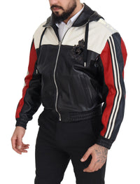 Thumbnail for Elite Black Leather Hooded Bomber Jacket