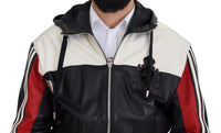 Thumbnail for Elite Black Leather Hooded Bomber Jacket