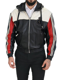 Thumbnail for Elite Black Leather Hooded Bomber Jacket