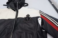 Thumbnail for Elite Black Leather Hooded Bomber Jacket