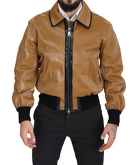 Thumbnail for Elegant Dark Camel Zip Blouson Jacket