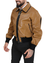 Thumbnail for Elegant Dark Camel Zip Blouson Jacket