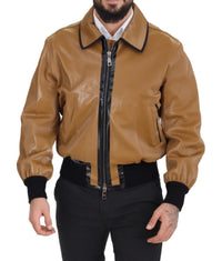 Thumbnail for Elegant Dark Camel Zip Blouson Jacket