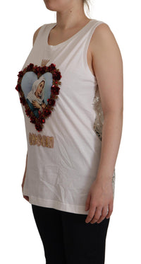 Thumbnail for Elegant White Embellished Sleeveless Tee