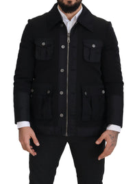 Thumbnail for Elegant Full Zip Black Wool Blend Jacket