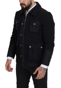 Thumbnail for Elegant Full Zip Black Wool Blend Jacket