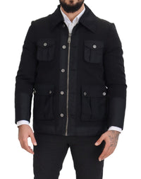 Thumbnail for Elegant Full Zip Black Wool Blend Jacket