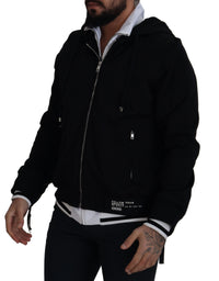 Thumbnail for Elegant Black Bomber Jacket with Hood