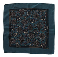 Thumbnail for Blue Floral Silk Square Handkerchief Scarf