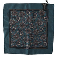 Thumbnail for Blue Floral Silk Square Handkerchief Scarf