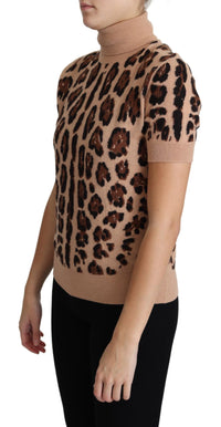 Thumbnail for Elegant Leopard Print Wool Turtleneck Top