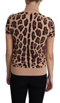 Thumbnail for Elegant Leopard Print Wool Turtleneck Top
