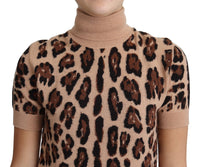 Thumbnail for Elegant Leopard Print Wool Turtleneck Top