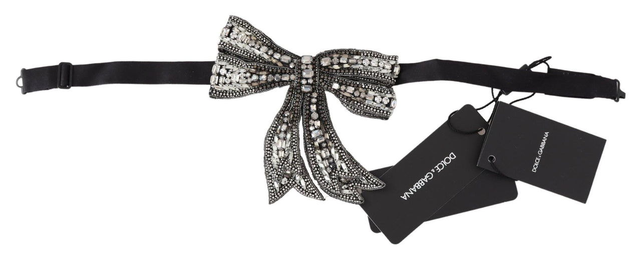 Elegant Silver Embellished Silk Bowtie