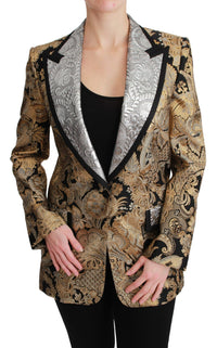 Thumbnail for Elegant Gold Floral Jacquard Blazer