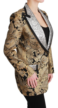 Thumbnail for Elegant Gold Floral Jacquard Blazer