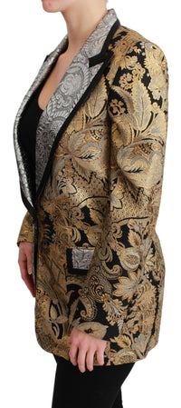 Thumbnail for Elegant Gold Floral Jacquard Blazer