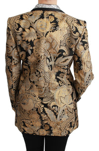 Thumbnail for Elegant Gold Floral Jacquard Blazer