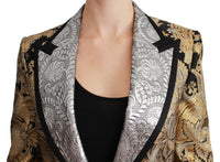 Thumbnail for Elegant Gold Floral Jacquard Blazer