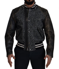 Thumbnail for Multicolor Houndstooth Leather Bomber Jacket