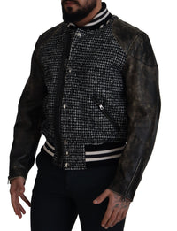 Thumbnail for Multicolor Houndstooth Leather Bomber Jacket