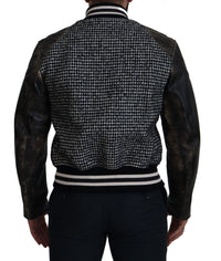 Thumbnail for Multicolor Houndstooth Leather Bomber Jacket
